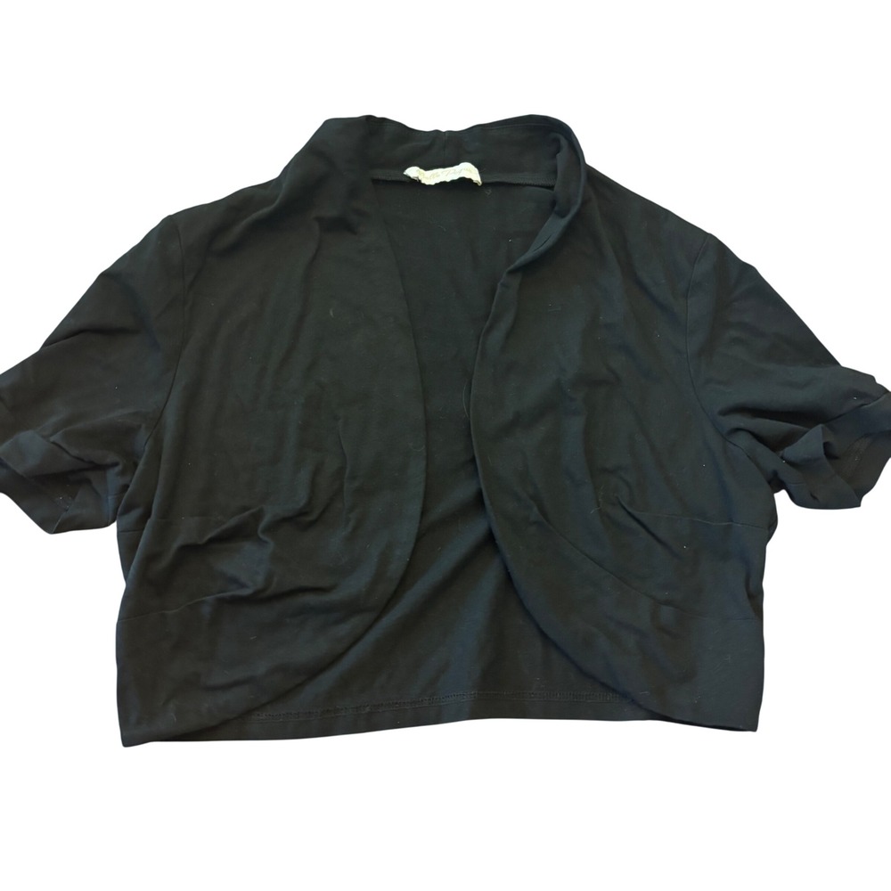 Belle Pogue Black Cropped Short Sleeve Open‎ Front Cardigan Shrug One Size